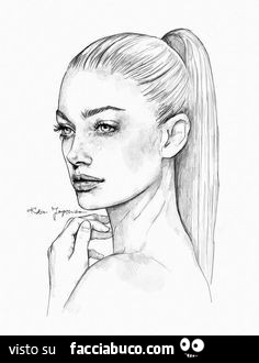 Disegno di donna con i capelli legati