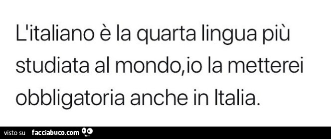 L'italiano è la quarta lingua più studiata al mondo, io la metterei obbligatoria anche in italia