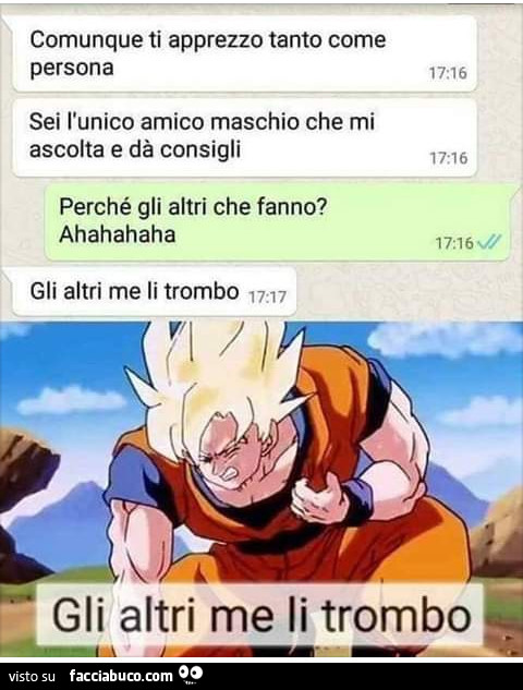 Comunque ti apprezzo molto come persona sei unico amico maschio