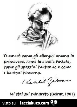 Ti amerò come gli allergici amano la primavera, come le ascelle l'estate, come gli spazzolini l'autunno e come i barboni l'inverno