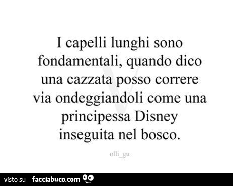 I capelli lunghi sono fondamentali; quando dico una cazzata posso correre via ondeggiandoli come una principessa disney inseguita nel bosco