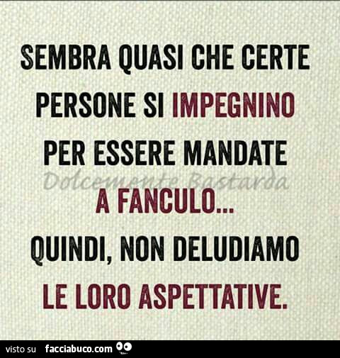 Sembra quasi che certe persone si impegnino per essere mandate a fanculo… quindi, non deludiamo le loro aspettative