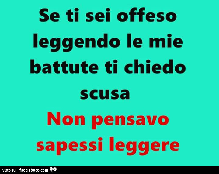 Se ti sei offeso leggendo le mie battute ti chiedo scusa. Non pensavo