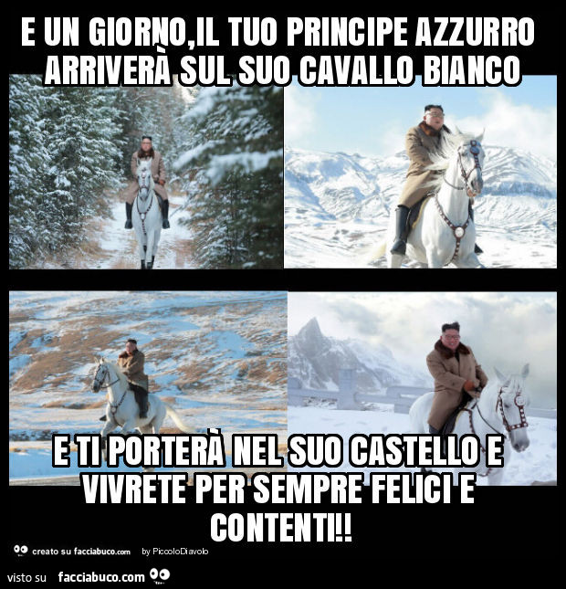 E un giorno, il tuo principe azzurro arriverà sul suo cavallo bianco e ti porterà nel suo castello e vivrete per sempre felici e contenti