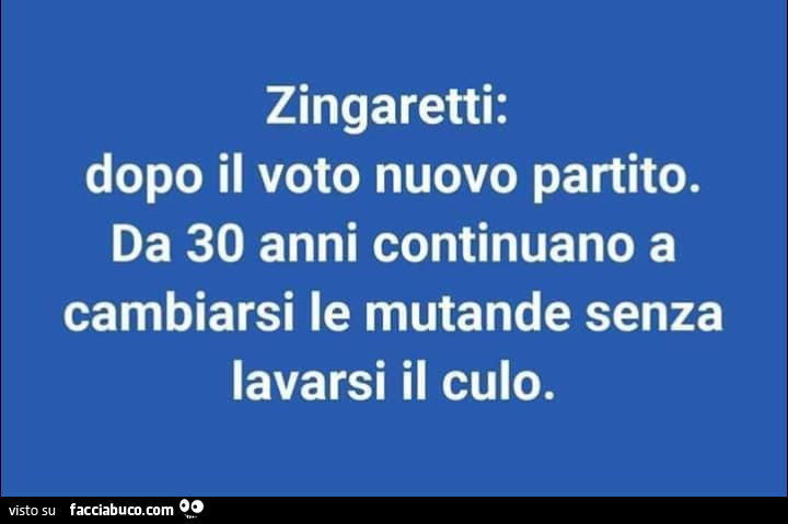Zingaretti: dopo il voto nuovo partito. Da 30 anni continuano a cambiarsi le mutande senza lavarsi il culo