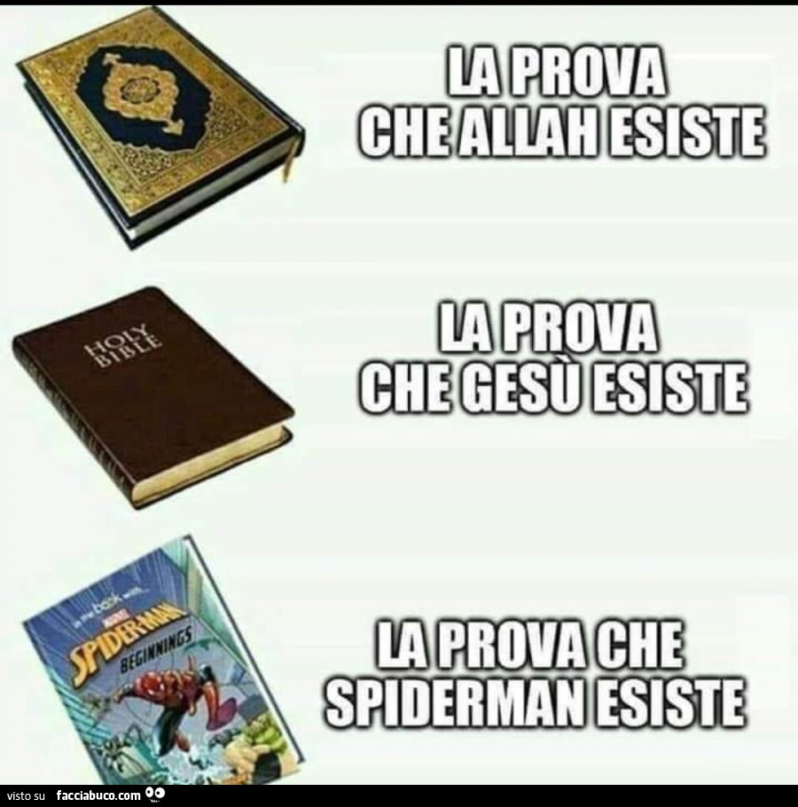 Prova che allah esiste. La prova che Gesù esiste. La prova che spiderman esiste