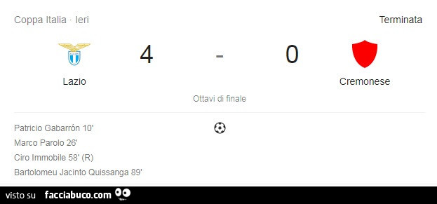 Lazio 4 Cremonese 0