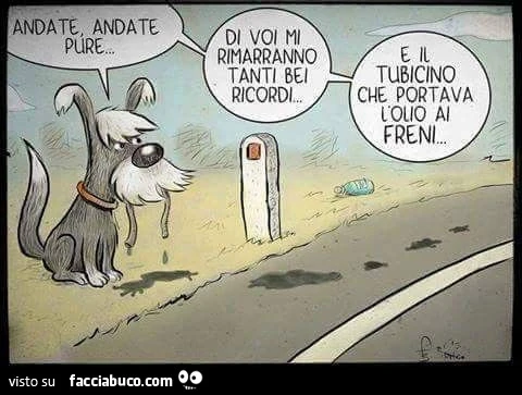 Andate, andate pure. Di voi mi rimarranno tanti bei ricordi e il tubicino che portava l'olio ai freni