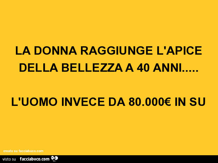 La donna raggiunge l'apice della bellezza a 40 anni… l'uomo invece da 80.000€ in su