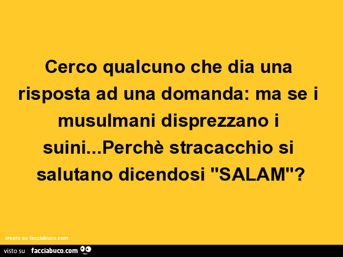 Cerco qualcuno che dia una risposta ad una domanda: ma se i musulmani disprezzano i suini… perchè stracacchio si salutano dicendosi "salam"?