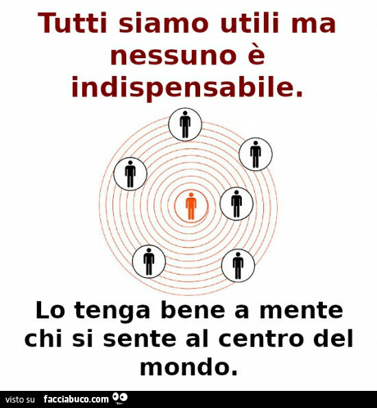 Tutti siamo utili ma nessuno è indispensabile. Lo tenga bene a mente chi si sente al centro del mondo
