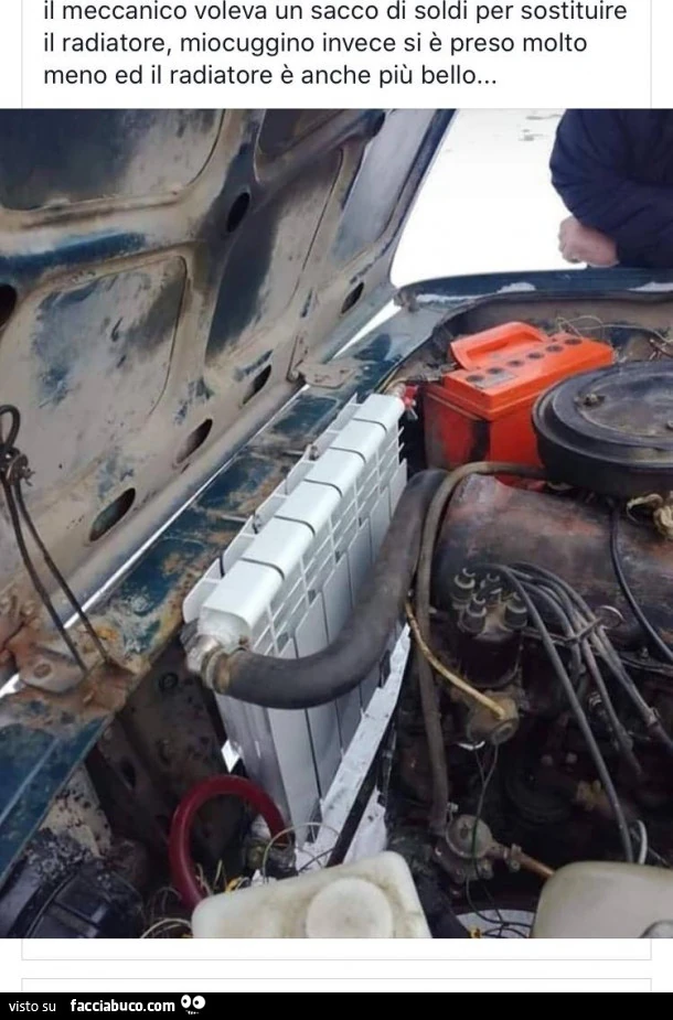 Il meccanico voleva un sacco di soldi per sostituire il radiatore, miocuggino invece si è preso molto meno ed il radiatore è anche più bello