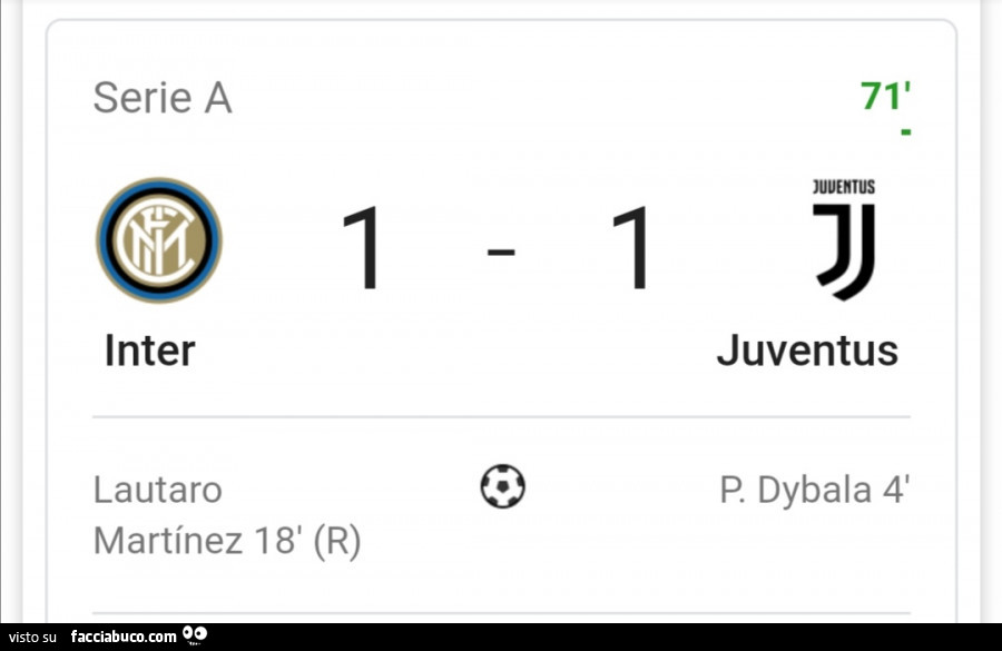 Primo tempo Inter 1 Juve 1