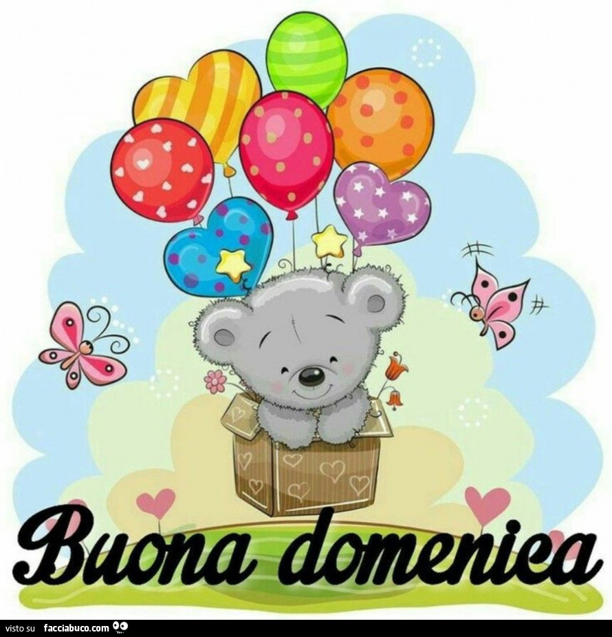 Orsetto portato in cielo dai palloncini. Buona Domenica