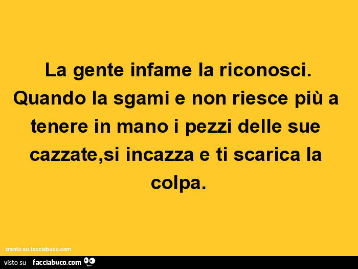 La gente infame la riconosci. Quando la sgami e non riesce più a tenere in mano i pezzi delle sue cazzate, si incazza e ti scarica la colpa