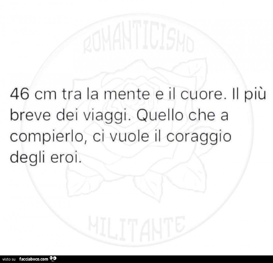 46 cm tra la mente e il cuore. Il più breve dei viaggi. Quello che a compierlo, ci vuole il coraggio degli eroi