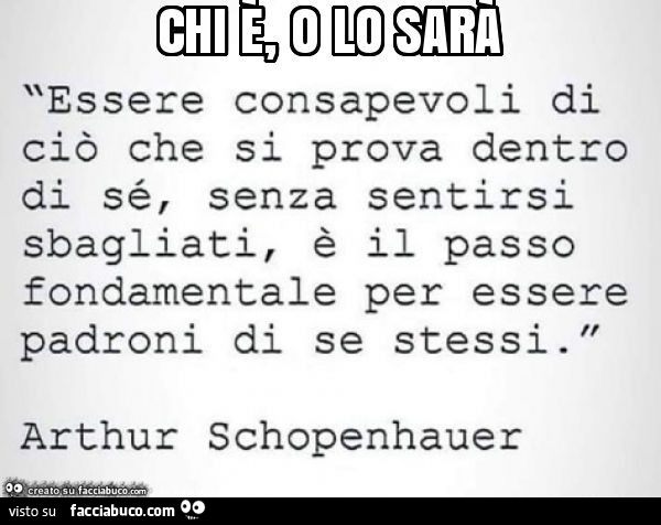 Chi è, o lo sarà. Essere consapevoli di ciò che si prova dentro di sé, senza sentirsi sbagliati, è il passo fondamentale per essere padroni di se stessi. Arthur Schopenhauer