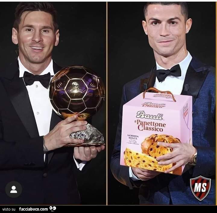 Messi col Pallone d'Oro, Ronaldo con il panettone