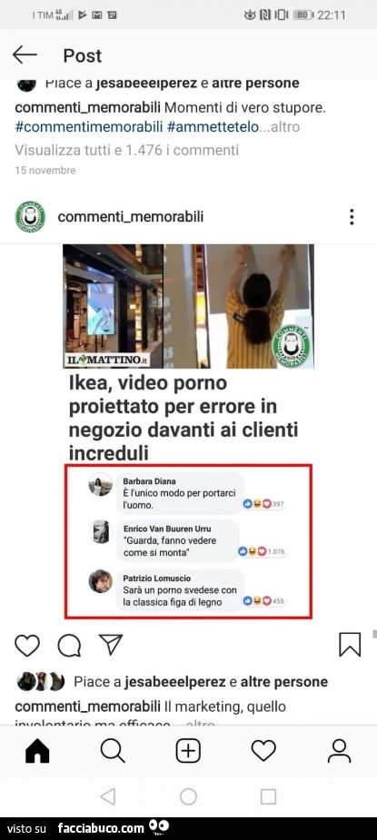 Ikea, video porno proiettato per errore in negozio davanti ai clienti increduli. È L'unico modo per portarci l'uomo. Guarda fanno vedere come si monta. Sarà un porno svedese con la classica figa di legno