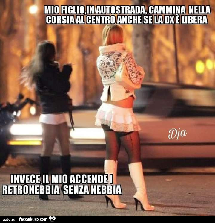 Mio figlio in autostrada, cammina nella corsia al centro anche se la dx è libera, invece il mio accende i retronebbia senza nebbia