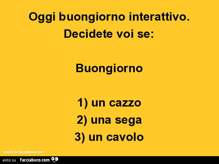 Oggi buongiorno interattivo. Decidete voi se: buongiorno 1) un cazzo 2) una sega 3) un cavolo