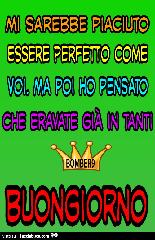 Mi sarebbe piaciuto essere perfetto come voi ma poi ho pensato che eravate già in tanti