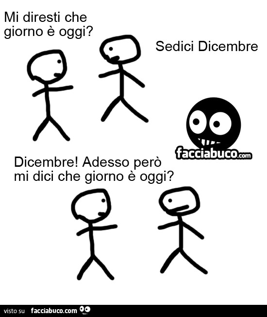 Mi diresti che giorno è oggi? Sedici Dicembre. Dicembre! Adesso però mi dici che giorno è oggi?