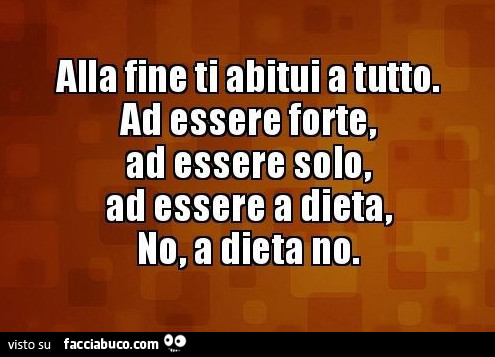 Alla fine ti abitui a tutto. Ad essere forte, ad essere solo, ad essere a dieta, no, a dieta no