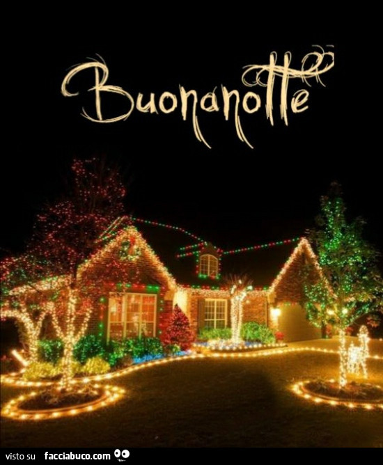 Casa illuminata con tante luci natalizie. Buonanotte - Facciabuco.com