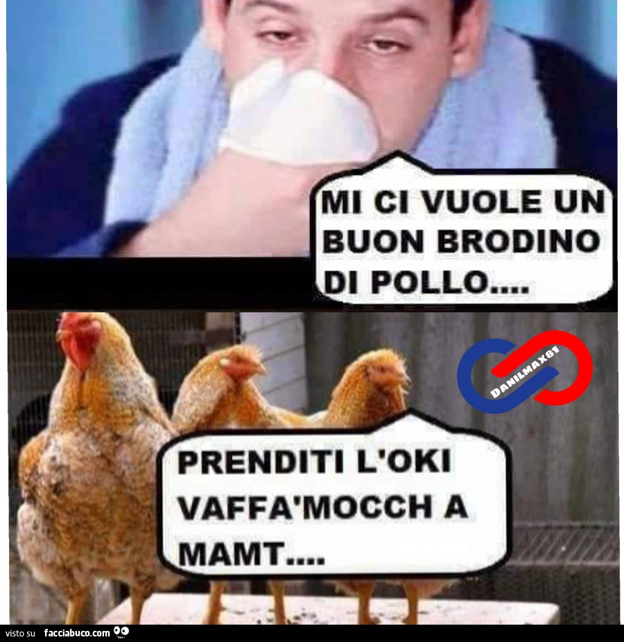 Mi ci vuole un buon brodino di pollo. Prenditi l'oki vaffàmocch a mamt