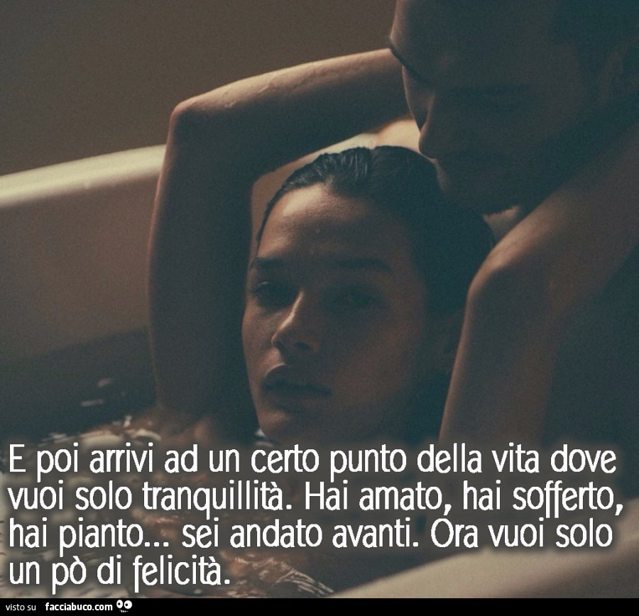 E poi arrivi ad un certo punto della vita dove vuoi solo tranquillità. Hai amato, hai sofferto, hai pianto… sei andato avanti. Ora vuoi solo un po' di felicità