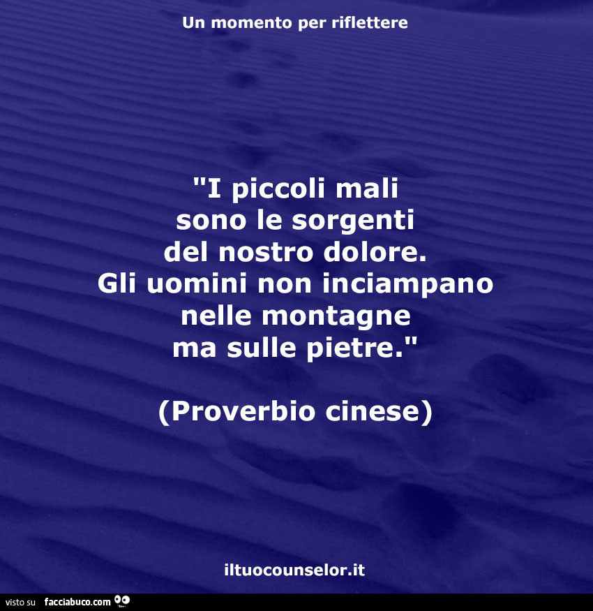 I piccoli mali sono le sorgenti del nostro dolore. Gli uomini non inciampano nelle montagne ma sulle pietre. Proverbio cinese