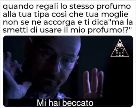 Quando gali lo stesso profumo alla tua tipa così che tua moglie non se ne accorga