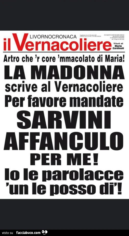 La madonna scrive al vernacoliere per favore mandate sarvini affanculo per me! Io le parolacce 'un le posso dì