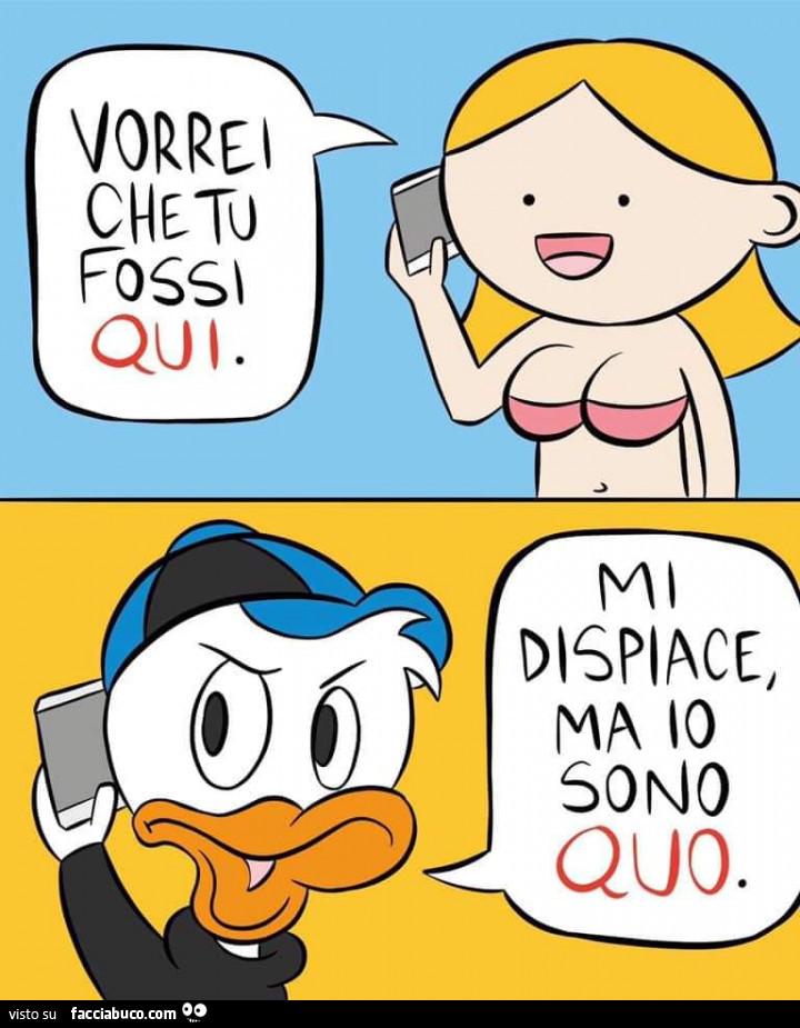 Vorrei che tu fossi qui. Mi dispiace ma io sono quo