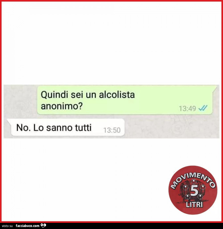 Quindi sei un alcolista anonimo No. Lo sanno tutti Facciabuco