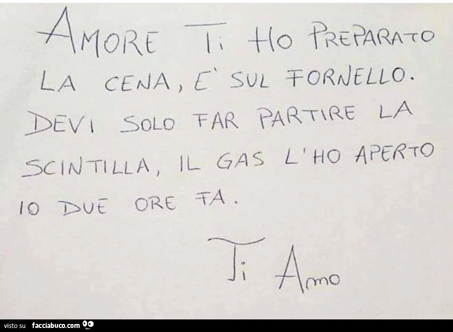Amore ti ho preparato la cena, è sul fornello