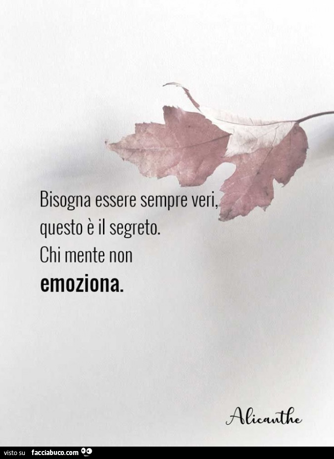 Bisogna essere sempre veri, questo è il segreto. Chi mente non emoziona