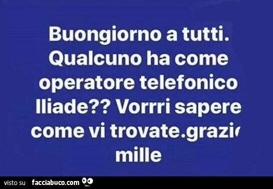 Buongiorno a tutti. Qualcuno ha come operatore telefonico iliade? Vorrri sapere come vi trovate. Grazie mille