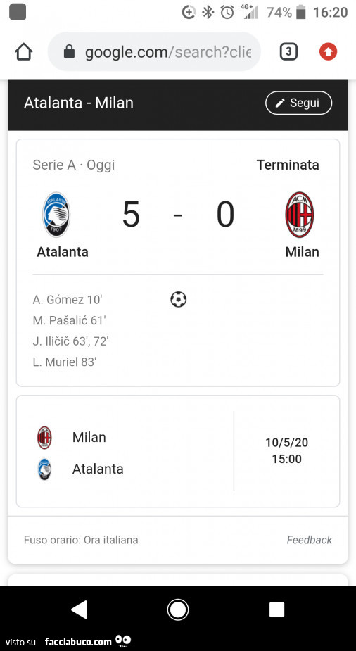 Atalanta 5 Milan 0