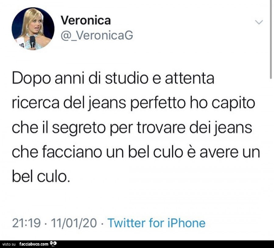 Dopo anni di studio e attenta ricerca del jeans perfetto ho capito che il segreto per trovare dei jeans che facciano un bel culo è avere un bel culo