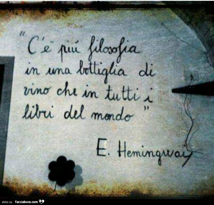 C'è più filosofia in una bottiglia di vino che in tutti i libri del mondo. E. Hemingway