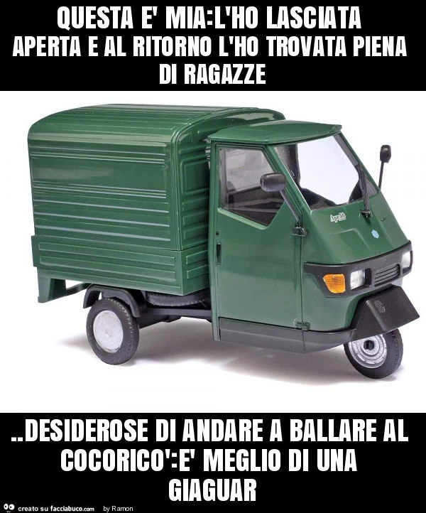 Questa è mia: l'ho lasciata aperta e al ritorno l'ho trovata piena di ragazze. Desiderose di andare a ballare al cocoricò: è meglio di una giaguar