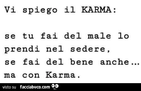 Vi spiego il karma: se tu fai del male lo prendi nel sedere. Se fai del bene anche ma con karma