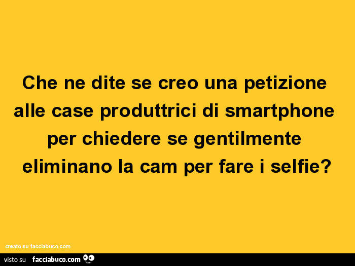 Che ne dite se creo una petizione alle case produttrici di smartphone per chiedere se gentilmente eliminano la cam per fare i selfie?