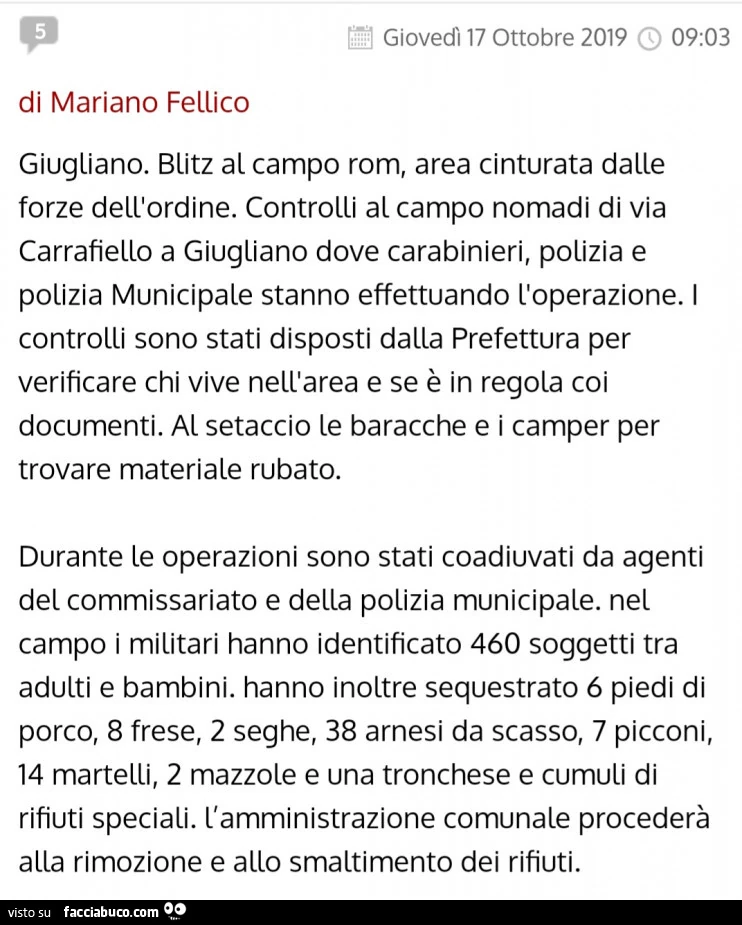 Blitz al campo rom, area cinturata dalle forze dell'ordine. Controlli al campo nomadi di via carrafiello a giugliano dove carabinieri, polizia e polizia municipale stanno effettuando l'operazione. I controlli sono stati disposti dalla prefettura
