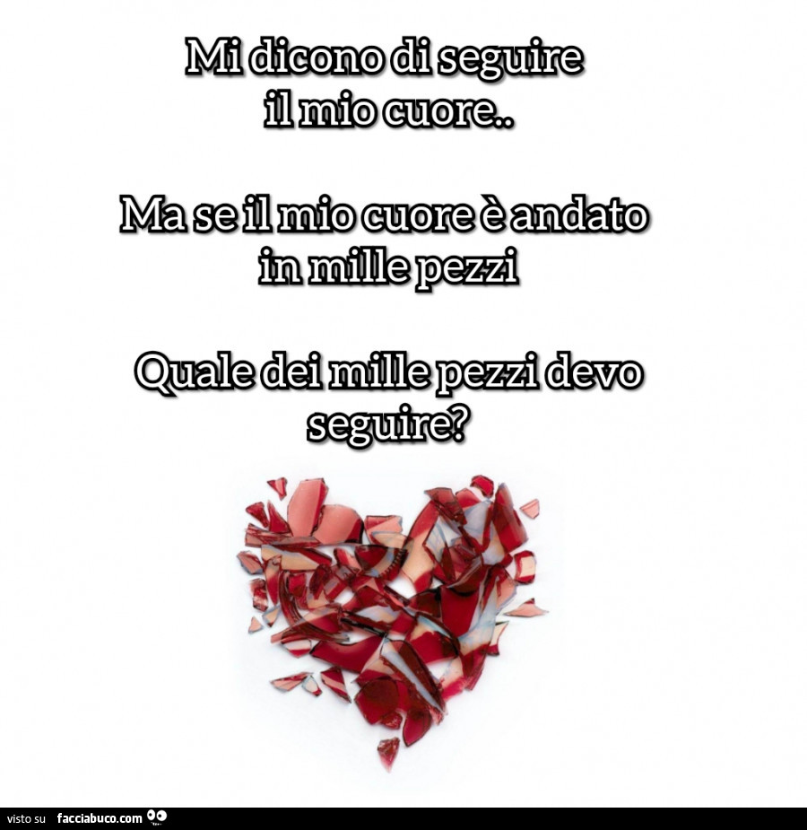 Mi dicono di seguire il mio cuore. Ma se il mio cuore è andato in mille pezzi quale dei mille pezzi devo seguire?