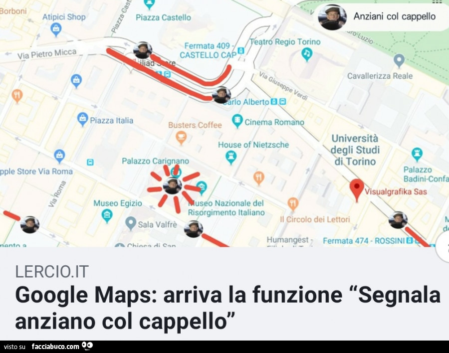 Lercio: google maps: arriva la funzione segnala anziano col cappello