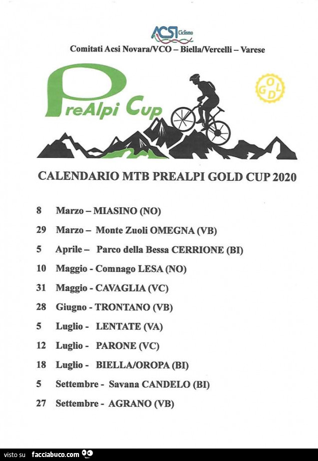 Calendario MTB prealpi gold cup 2020