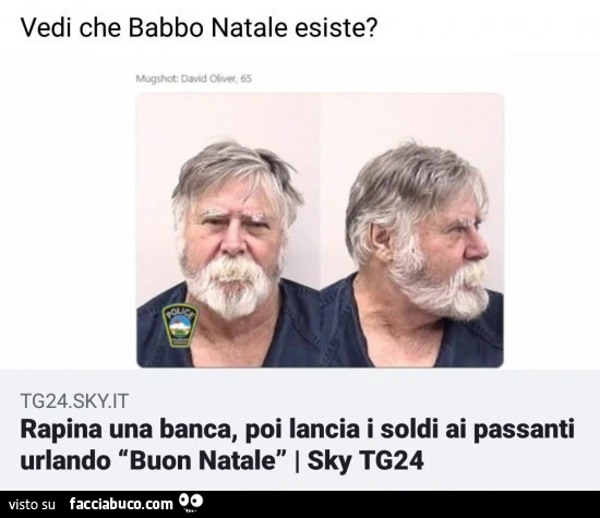 Vedi che babbo natale esiste? Rapina una banca, poi lancia i soldi ai passanti urlando buon natale
